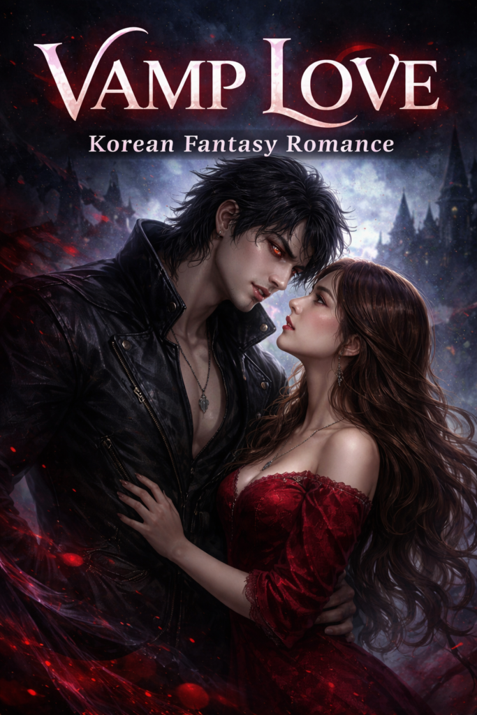 Vamp Love Korean fantasy romance novel cover featuring a vampire hero and a female lead in a dark romantic setting